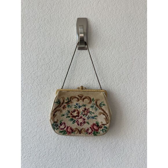 Vintage1940s/50s Floral Embroidered Needlepoint Tapestry Small Bag - Picture 1 of 3